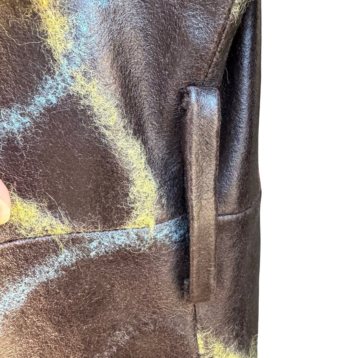 Sheri Bodell Y2K Avant Garde Abstract Embroidered Leather Trench Coat Brown 4