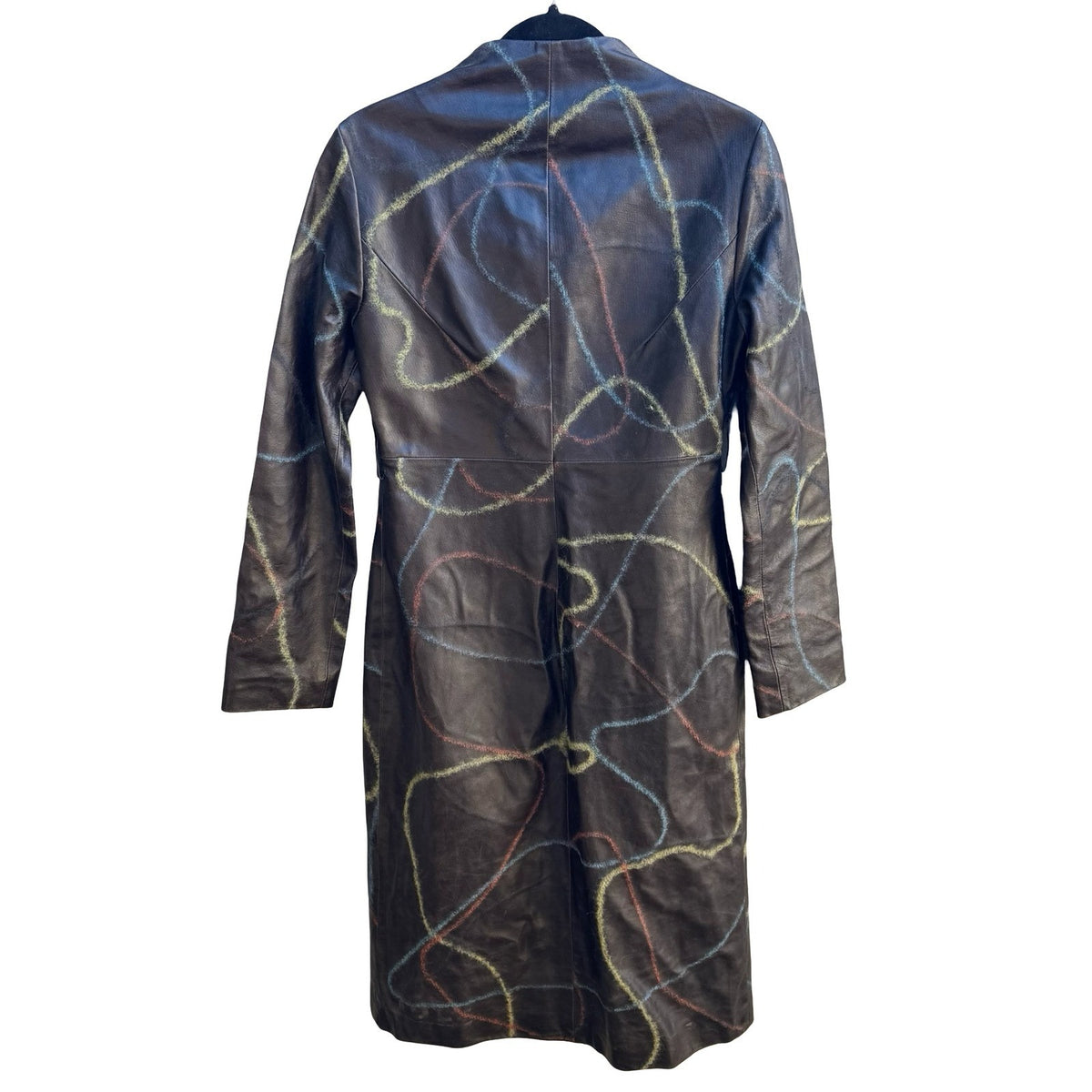 Sheri Bodell Y2K Avant Garde Abstract Embroidered Leather Trench Coat Brown 4