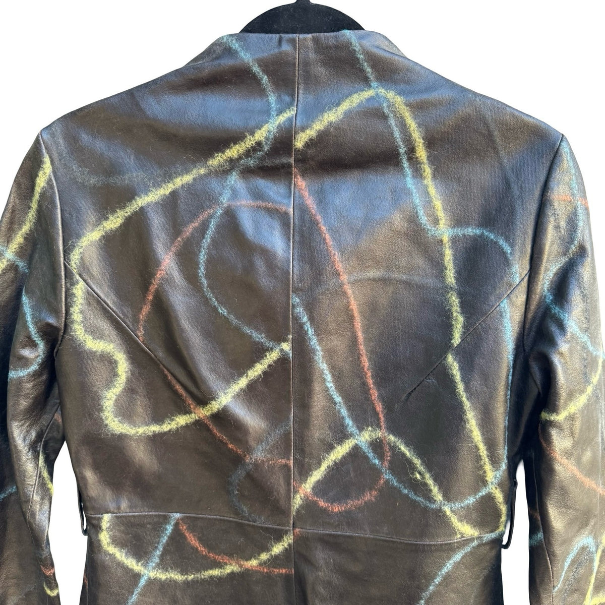 Sheri Bodell Y2K Avant Garde Abstract Embroidered Leather Trench Coat Brown 4