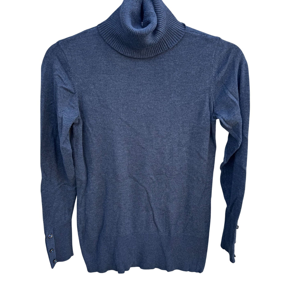 Diane Gilman DG2 Womens XS Blue Gray Ribbed Knit Turtleneck Sweater Long Sleeve