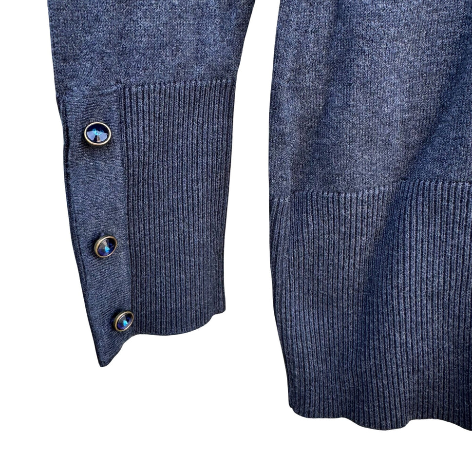 Diane Gilman DG2 Womens XS Blue Gray Ribbed Knit Turtleneck Sweater Long Sleeve