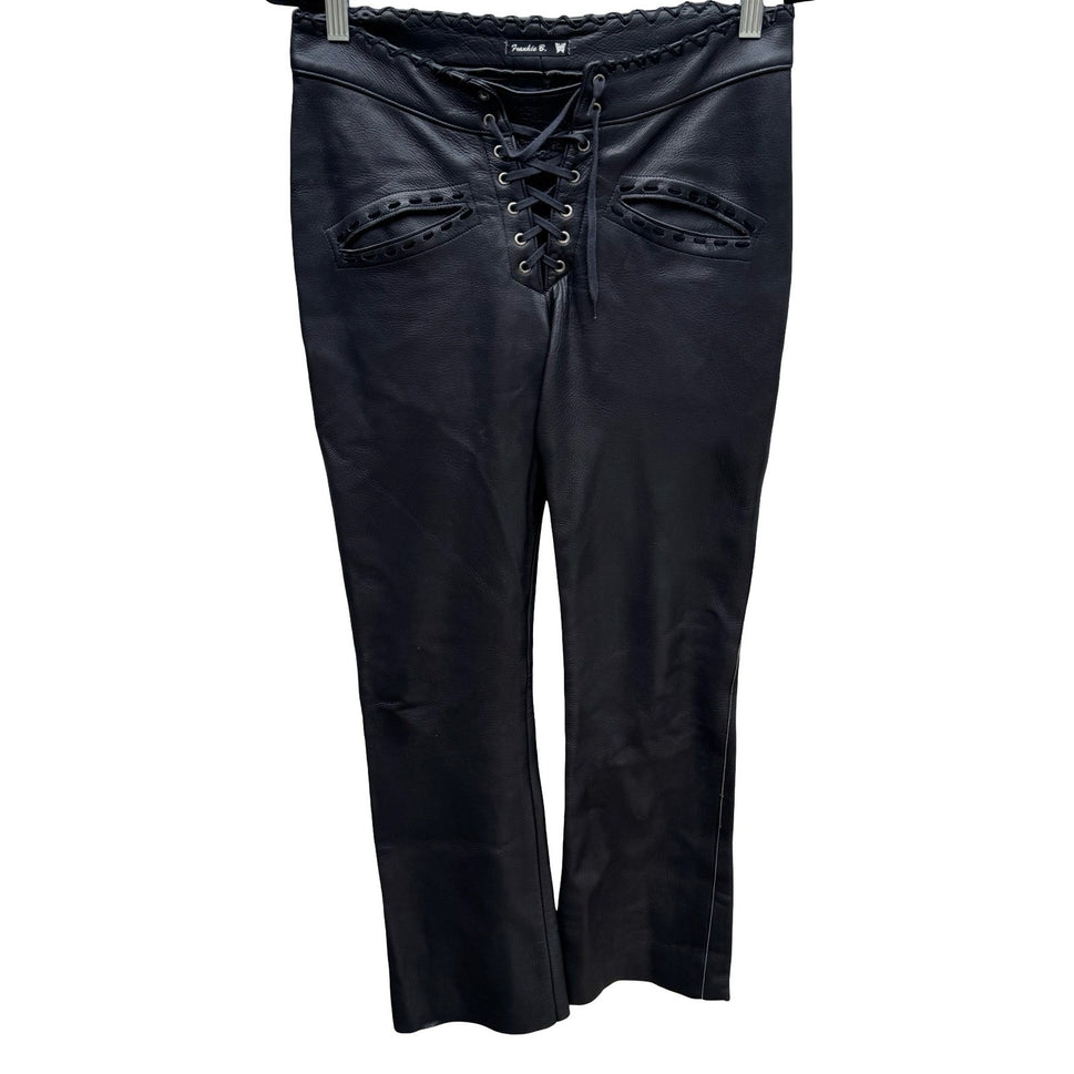 Frankie B Y2K Moto Biker Rocker Leather Whipstitch Lace Up Low Rise Pants S Goth