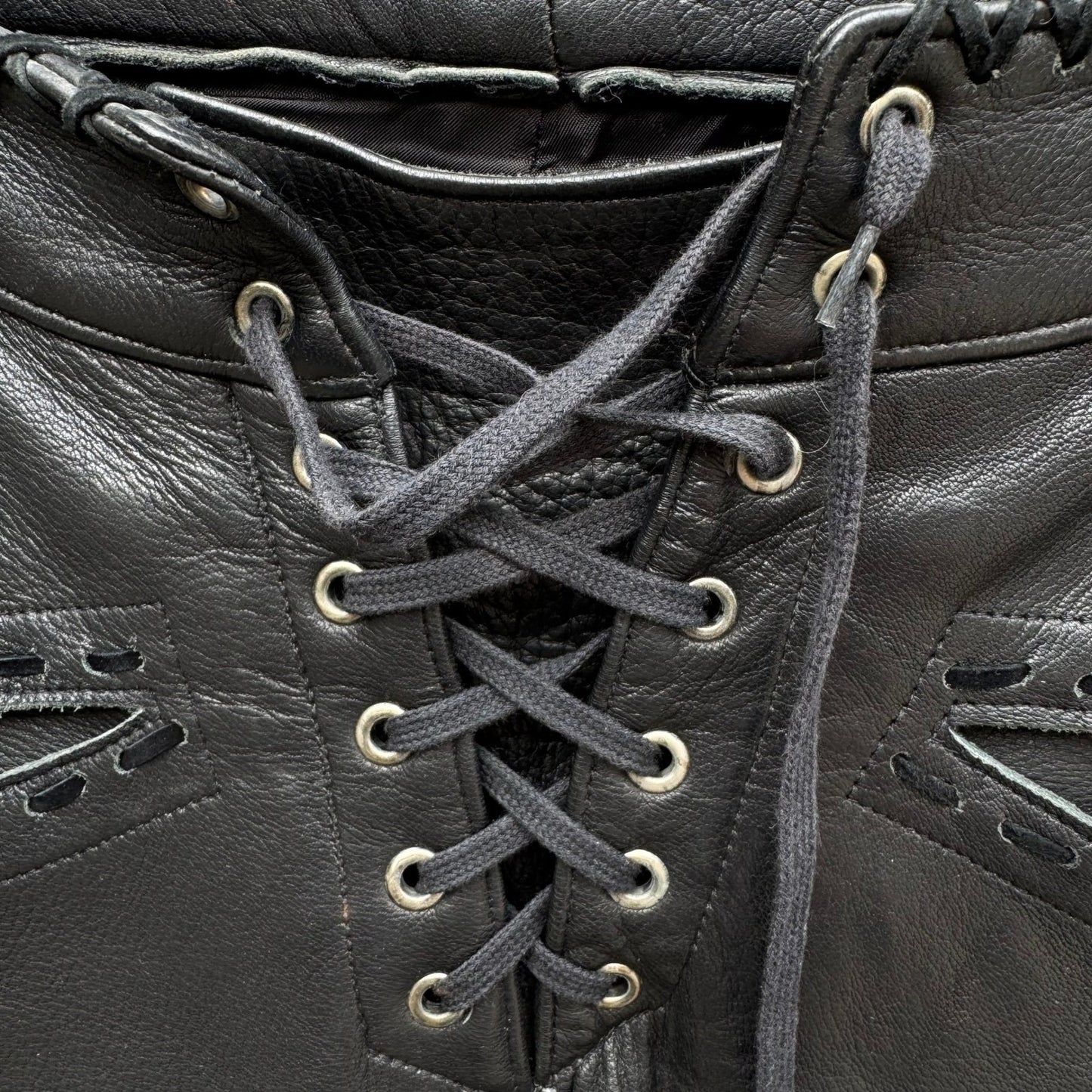 Frankie B Y2K Moto Biker Rocker Leather Whipstitch Lace Up Low Rise Pants S Goth