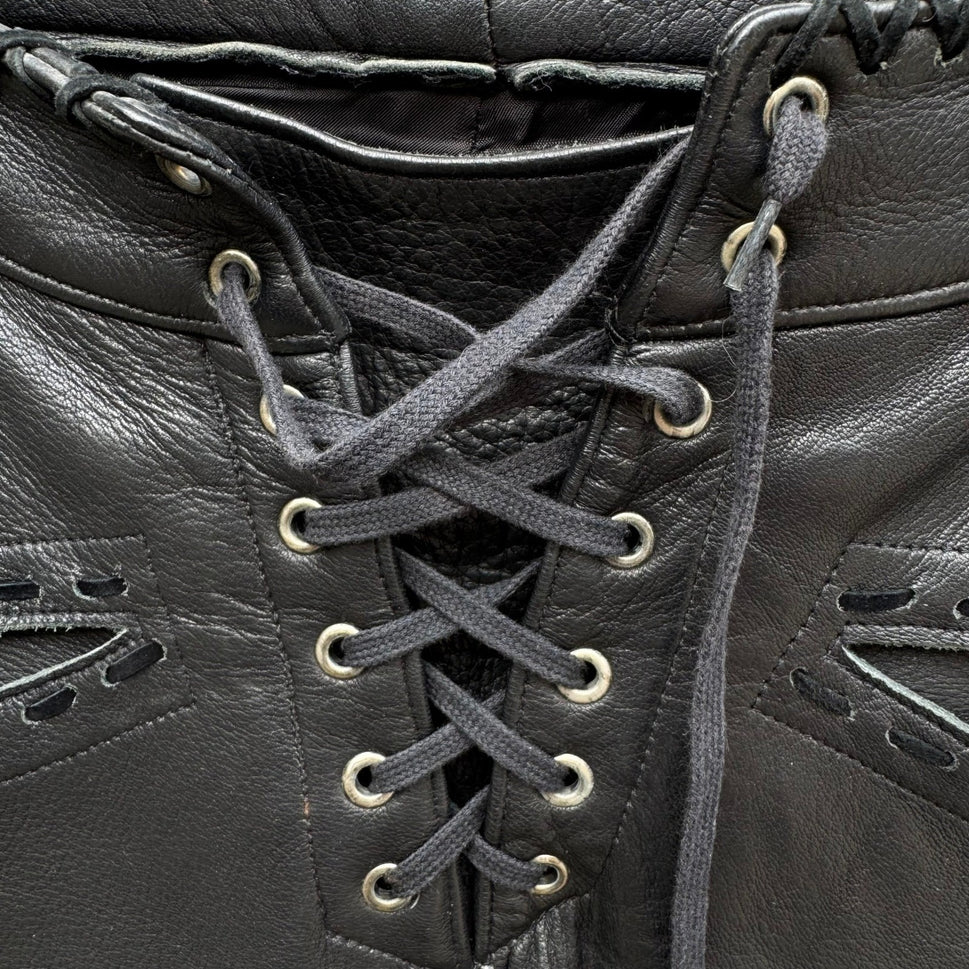 Frankie B Y2K Moto Biker Rocker Leather Whipstitch Lace Up Low Rise Pants S Goth