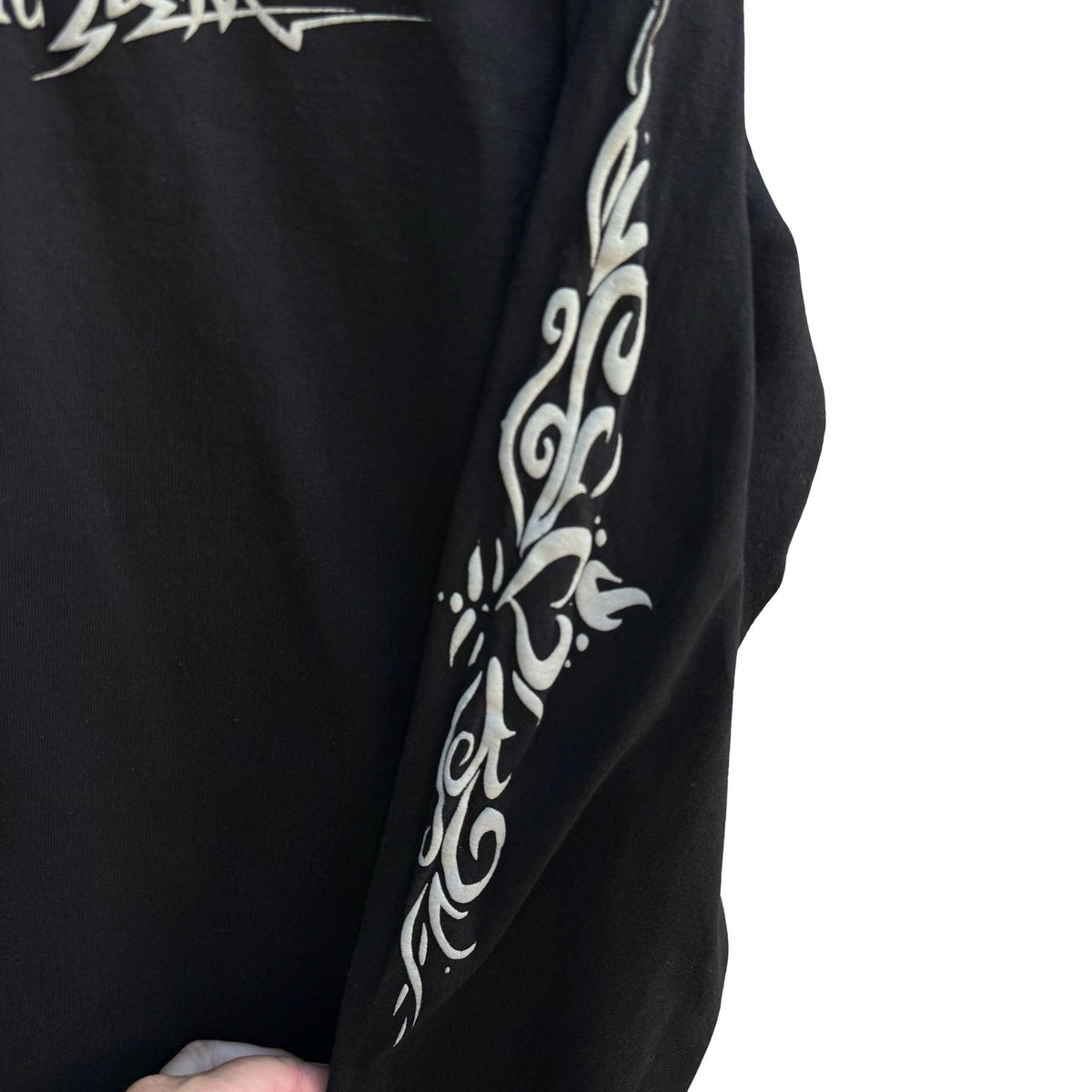 Hard Rock Cafe Chicago Y2K Grunge Goth Tribal Graphic Raw Hem Shirt Black Mens S
