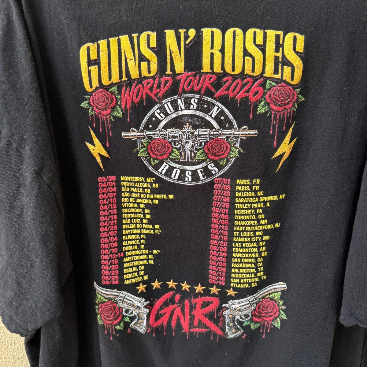 Guns N Roses World Tour 2026 Troll Tees Graphic Band T-Shirt Black Mens XXL
