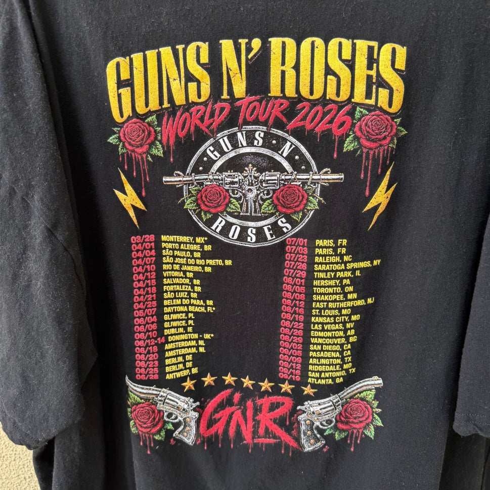 Guns N Roses World Tour 2026 Troll Tees Graphic Band T-Shirt Black Mens XXL