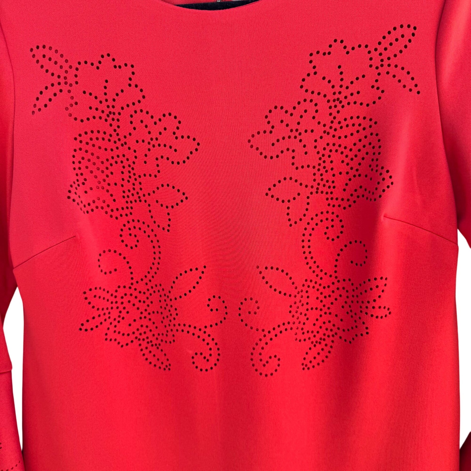 Alfani Red Bell Sleeve Scoop Neck Floral Cutouts Knee-Length Shift Dress 6P