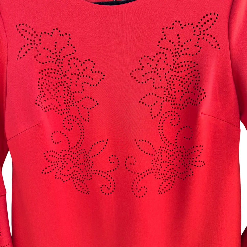 Alfani Red Bell Sleeve Scoop Neck Floral Cutouts Knee-Length Shift Dress 6P