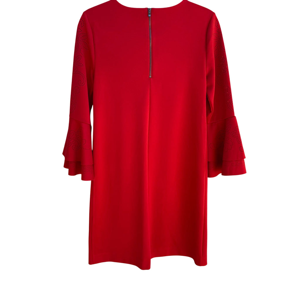 Alfani Red Bell Sleeve Scoop Neck Floral Cutouts Knee-Length Shift Dress 6P