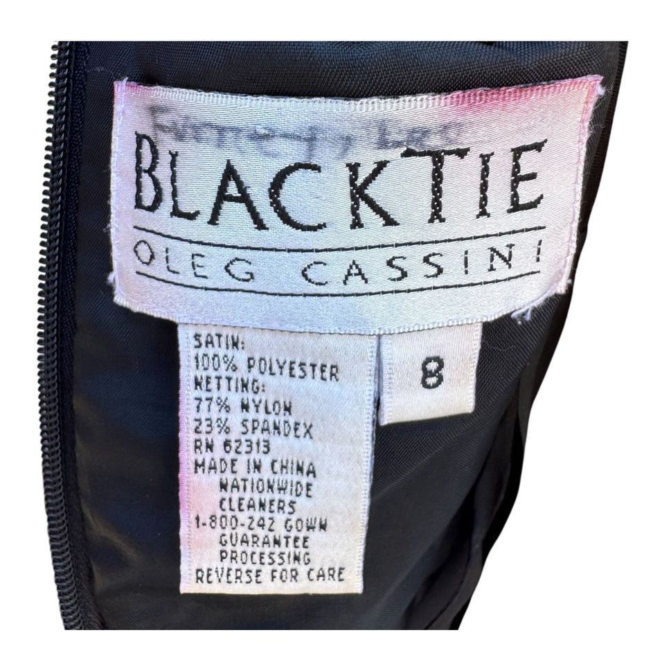 Oleg Cassini Black Tie Vintage Black Beaded Evening Gown Sheer Floral Dress