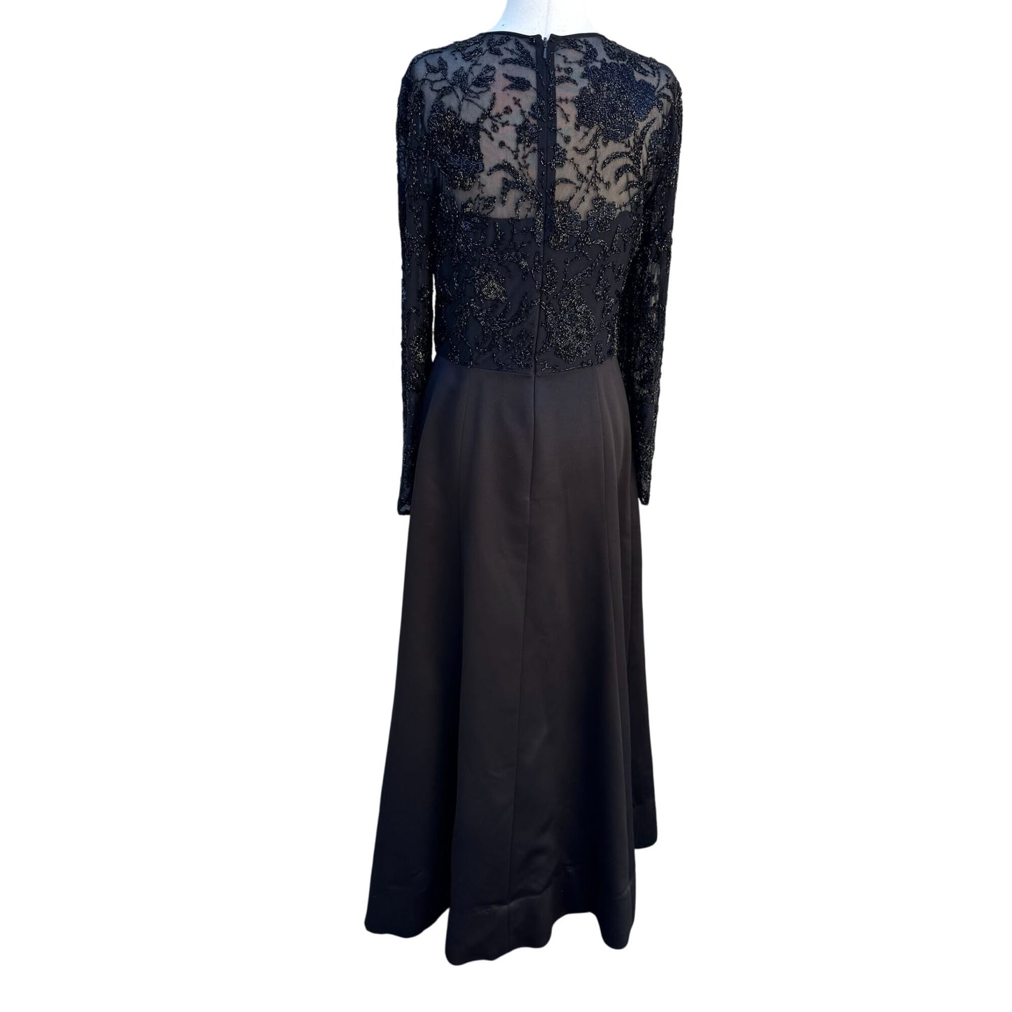 Oleg Cassini Black Tie Vintage Black Beaded Evening Gown Sheer Floral Dress