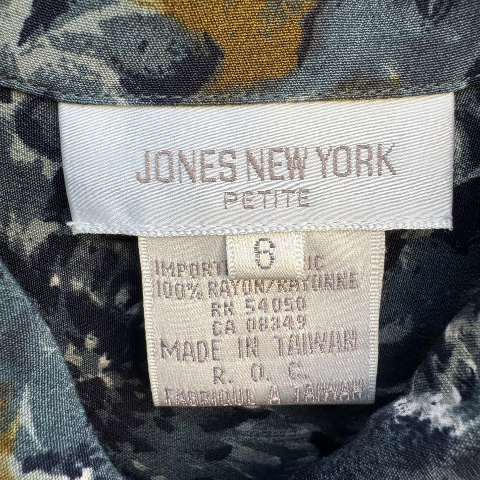 Jones New York Vintage 90s 2 Piece Set Floral Shirt Pleated Skirt Blue Grey 6P