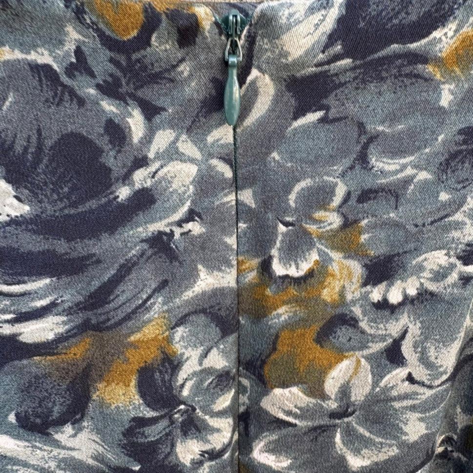 Jones New York Vintage 90s 2 Piece Set Floral Shirt Pleated Skirt Blue Grey 6P