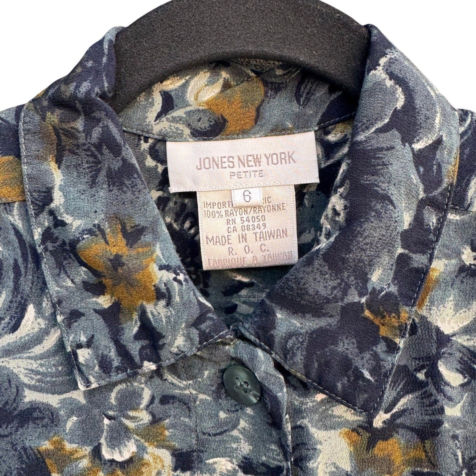 Jones New York Vintage 90s 2 Piece Set Floral Shirt Pleated Skirt Blue Grey 6P
