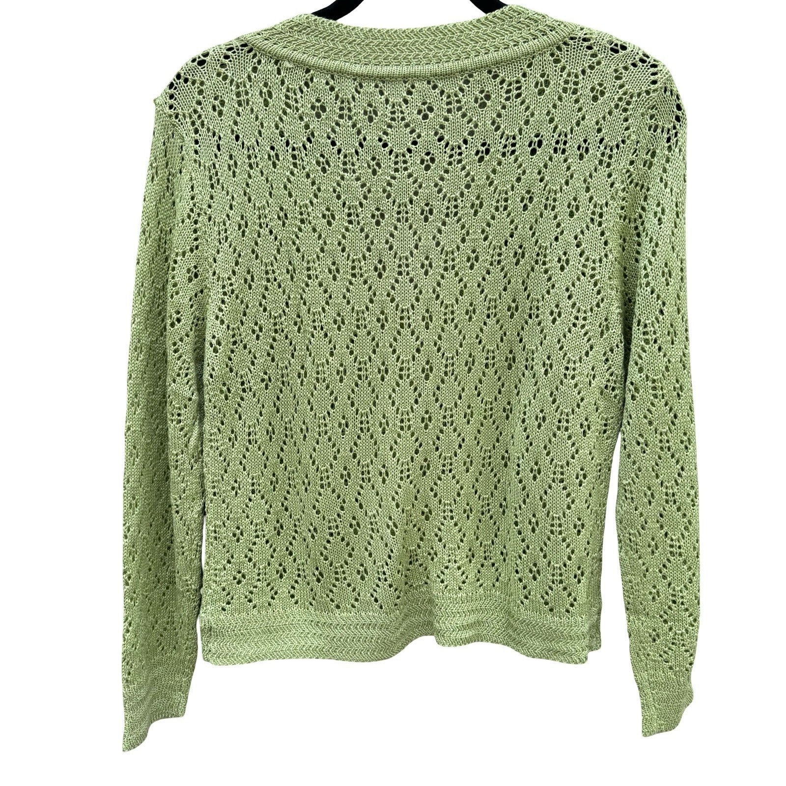 Vintage Sage Green Pointelle Open Knit Cardigan V-Neck Button Shrug Cottage Boho