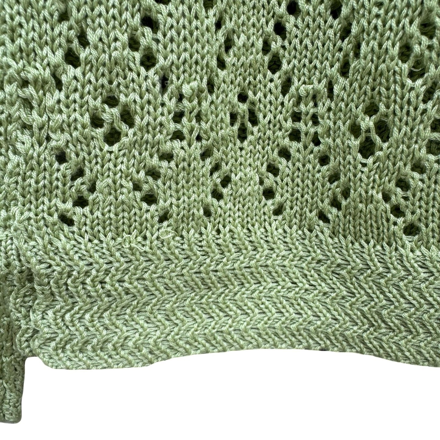 Vintage Sage Green Pointelle Open Knit Cardigan V-Neck Button Shrug Cottage Boho