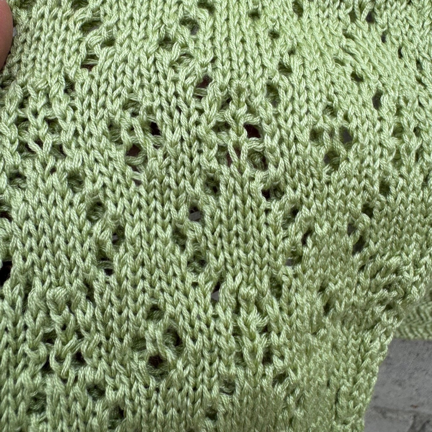 Vintage Sage Green Pointelle Open Knit Cardigan V-Neck Button Shrug Cottage Boho