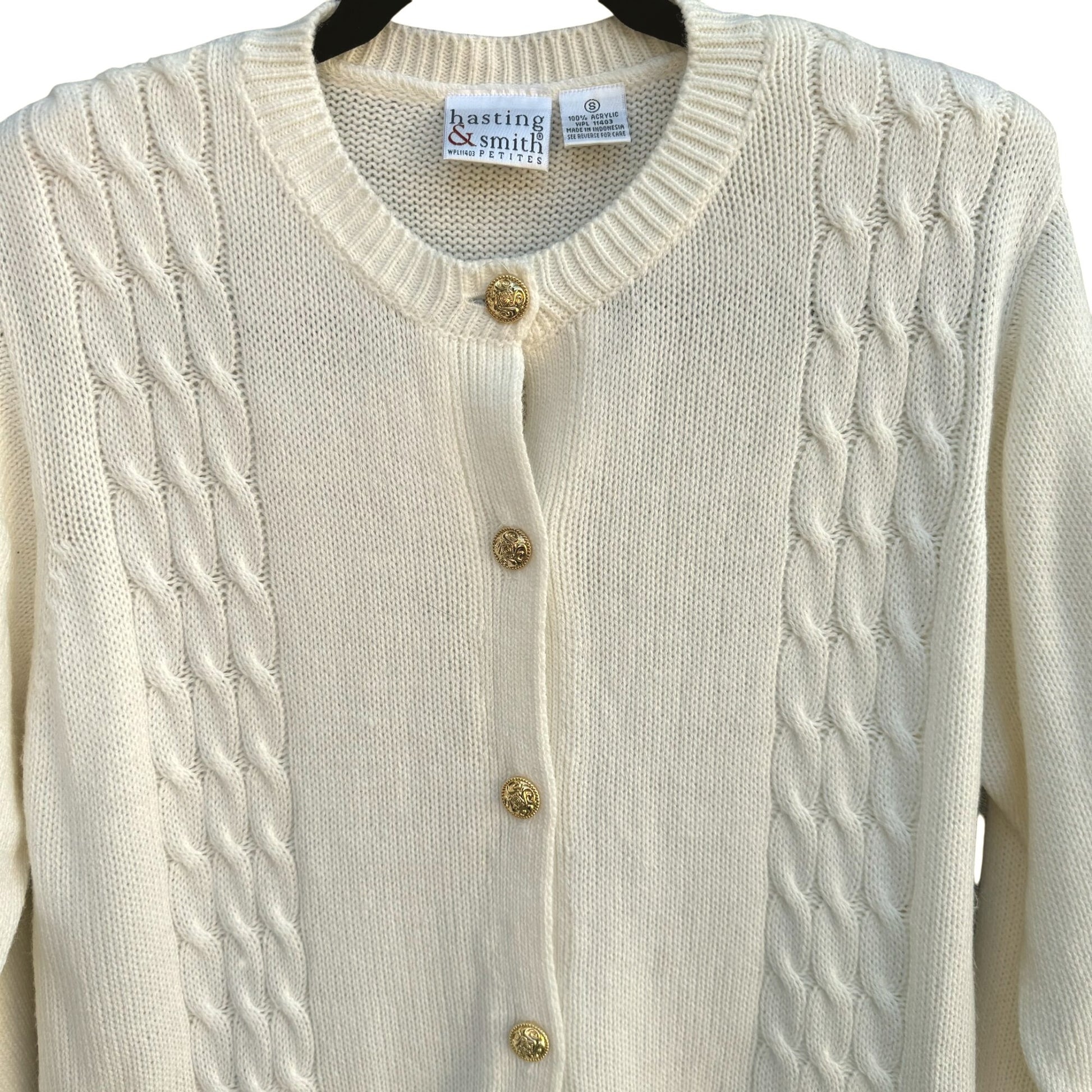 Hasting & Smith Petites Vintage Cable Knit Gold Button Down Cardigan Sweater S