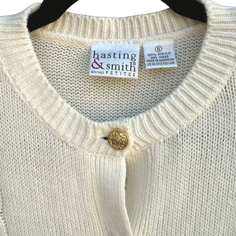 Hasting & Smith Petites Vintage Cable Knit Gold Button Down Cardigan Sweater S