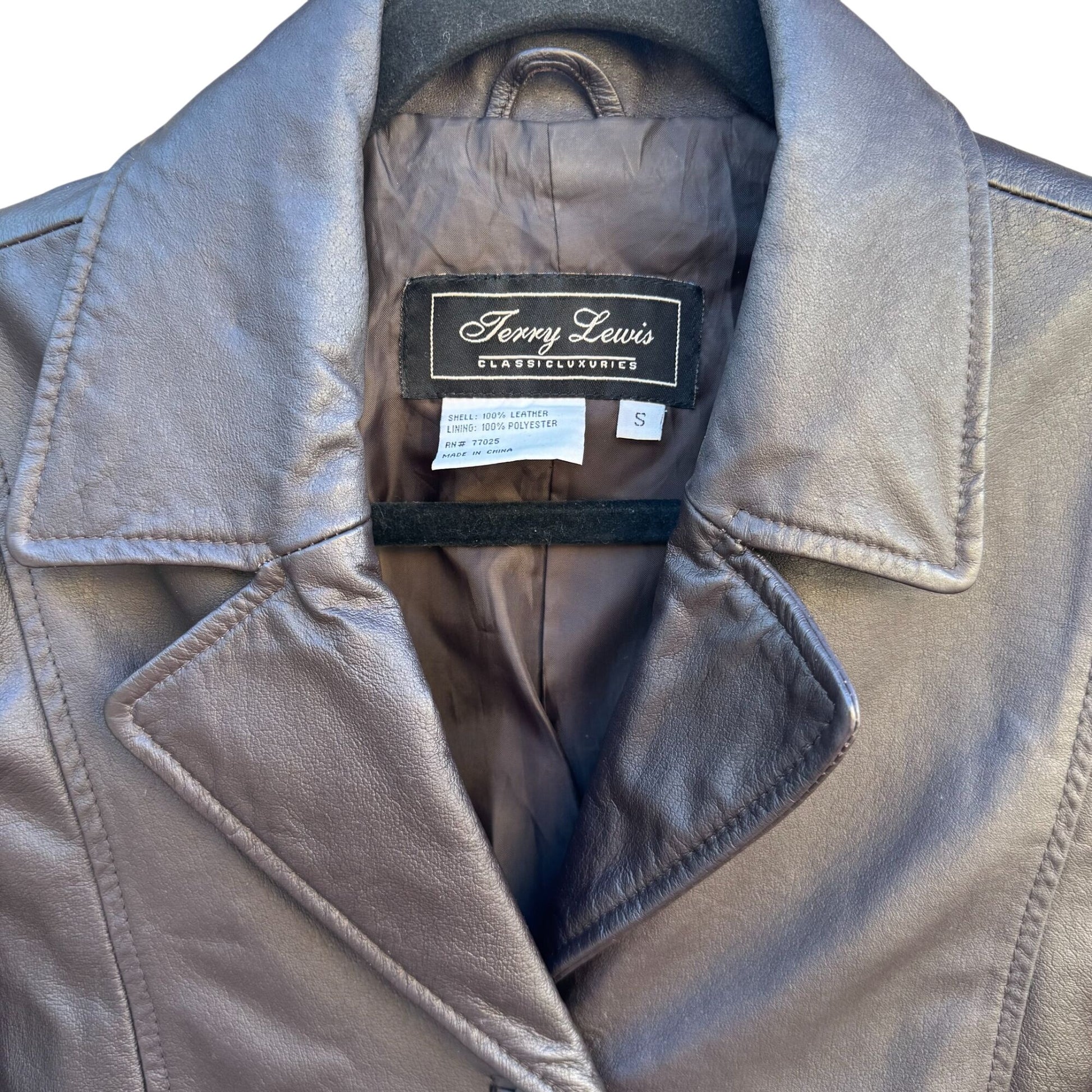 Terry Lewis Vintage Womens Brown Leather Blazer Jacket Coat S Classic Luxuries