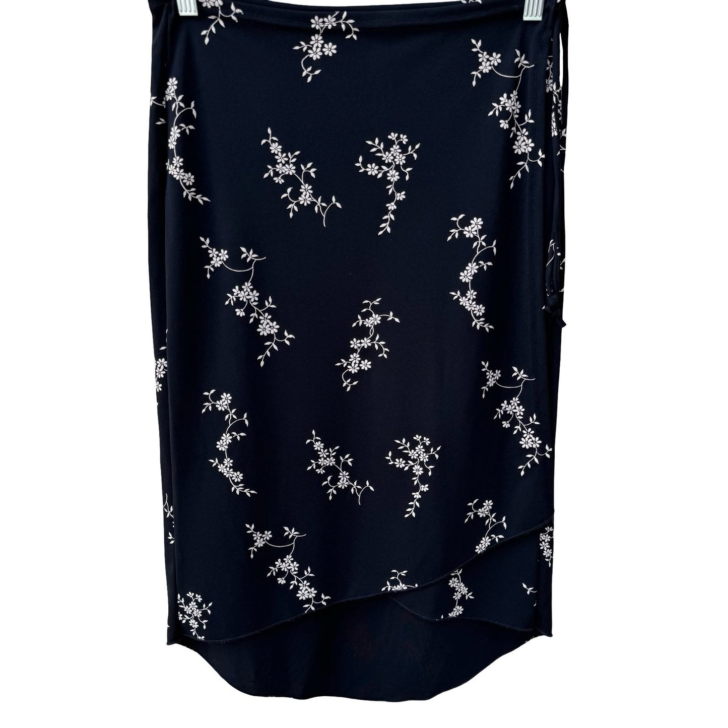 Rebound LA Y2K Black Floral Wrap Midi Skirt Medium Made USA Tulip Hem Side Tie