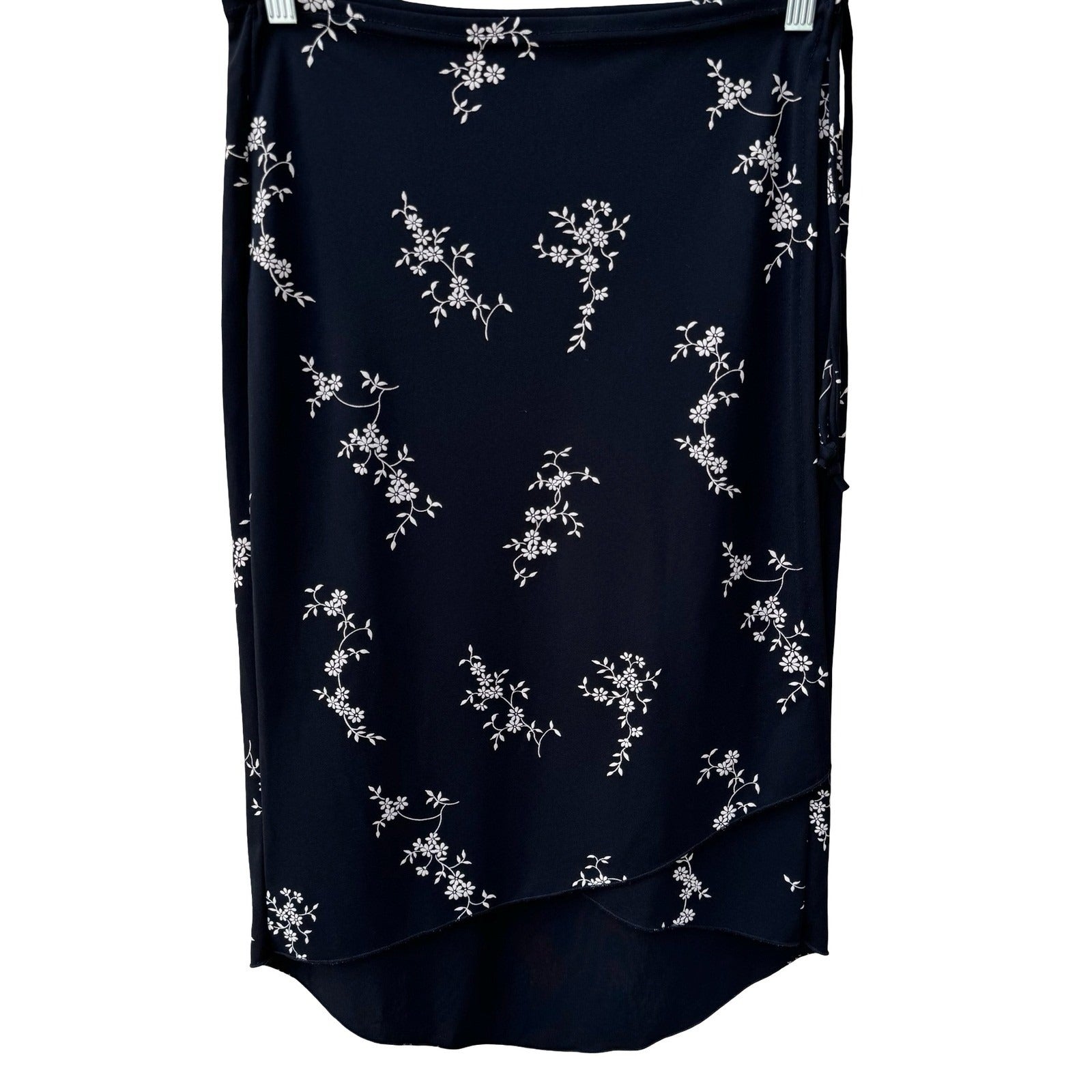 Rebound LA Y2K Black Floral Wrap Midi Skirt Medium Made USA Tulip Hem Side Tie
