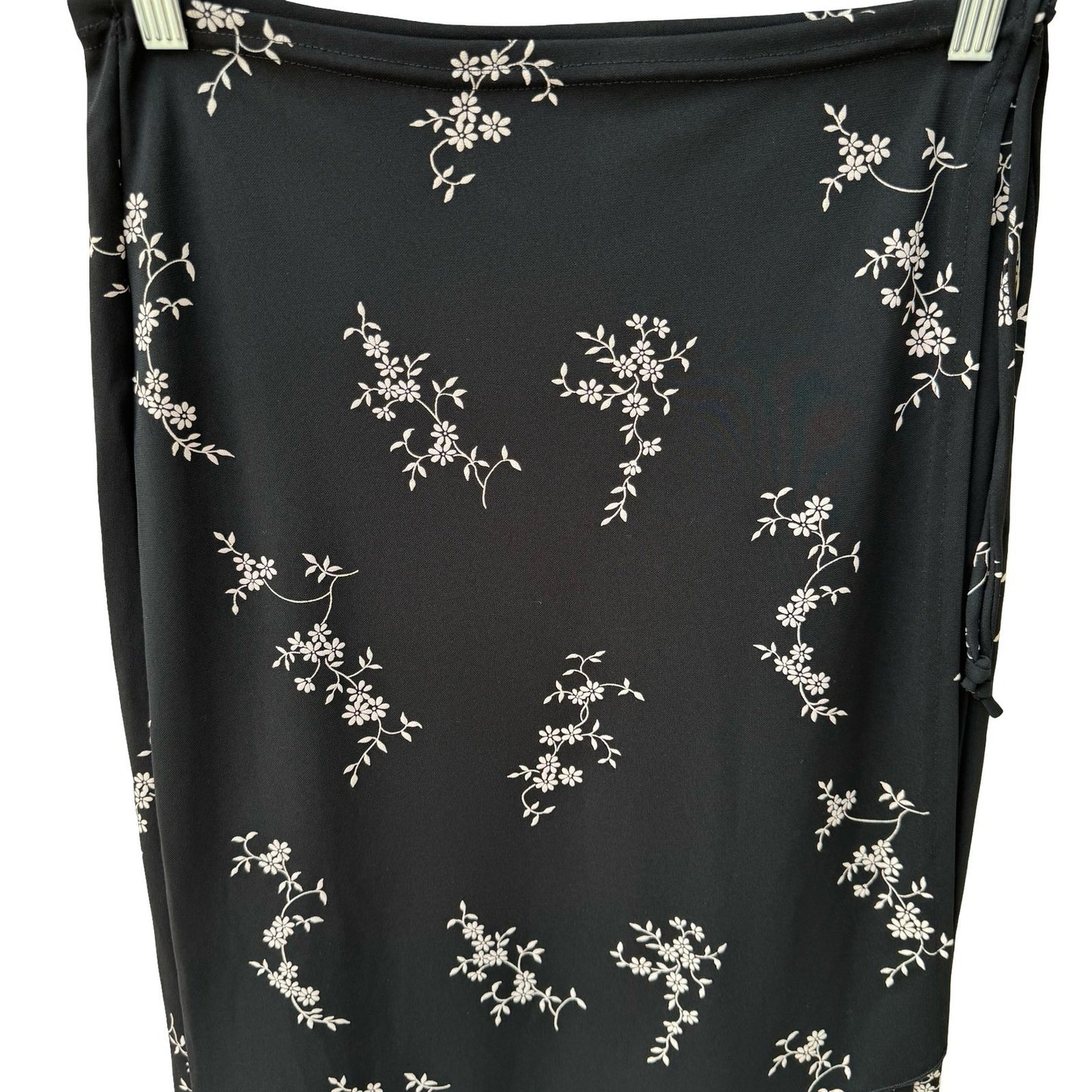Rebound LA Y2K Black Floral Wrap Midi Skirt Medium Made USA Tulip Hem Side Tie