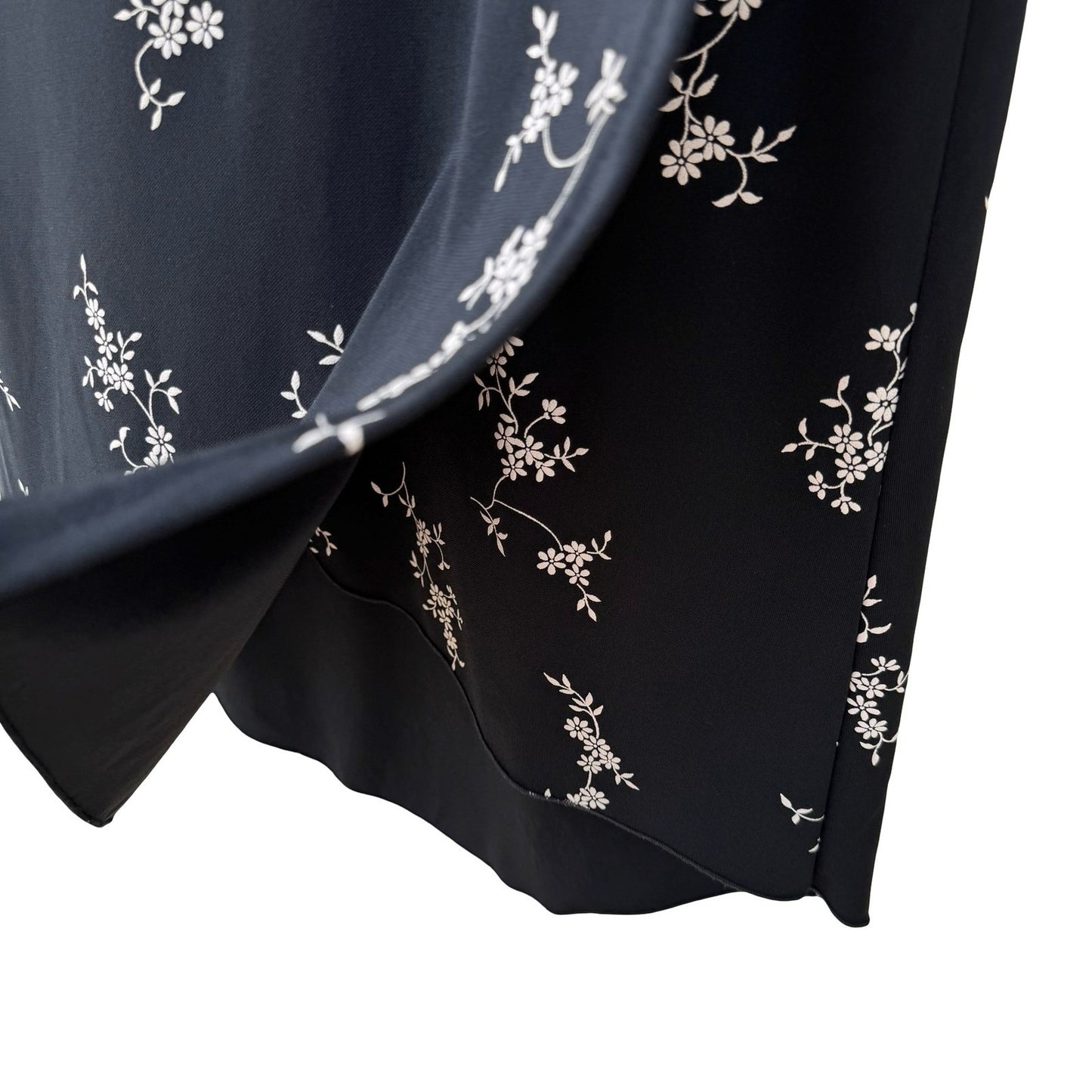 Rebound LA Y2K Black Floral Wrap Midi Skirt Medium Made USA Tulip Hem Side Tie