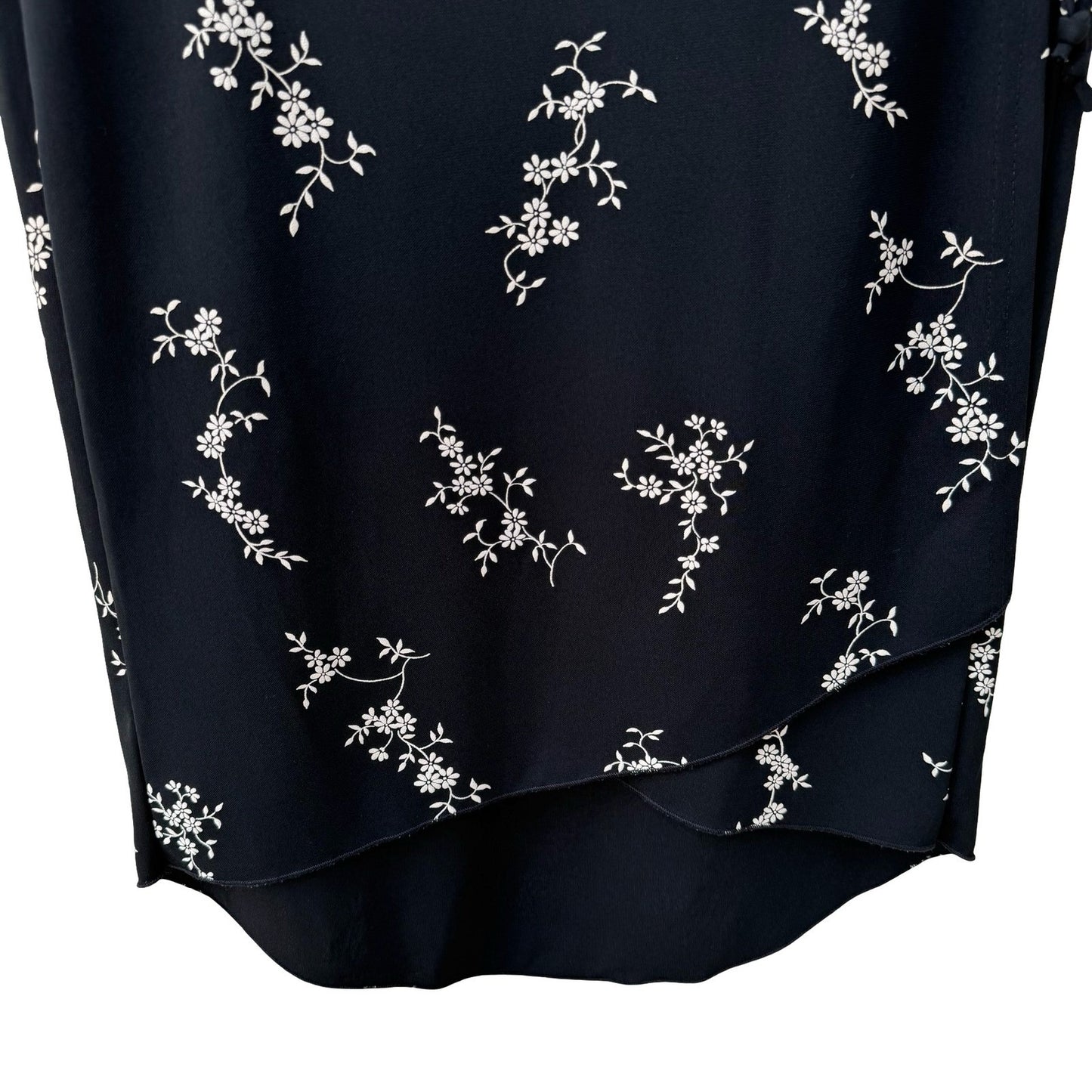 Rebound LA Y2K Black Floral Wrap Midi Skirt Medium Made USA Tulip Hem Side Tie