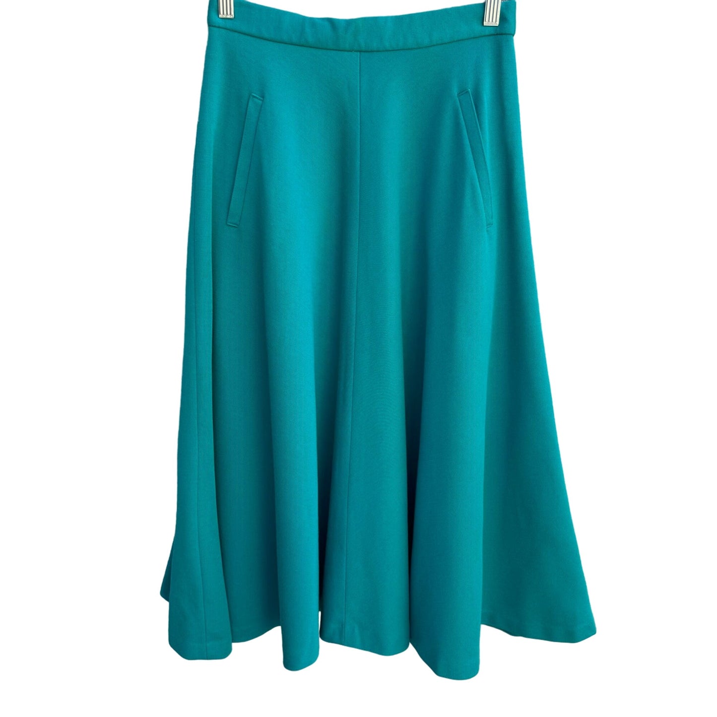 Vintage 50s 60s Style A-Line Fit Flare Teal Front Slash Pockets Full Midi Skirt