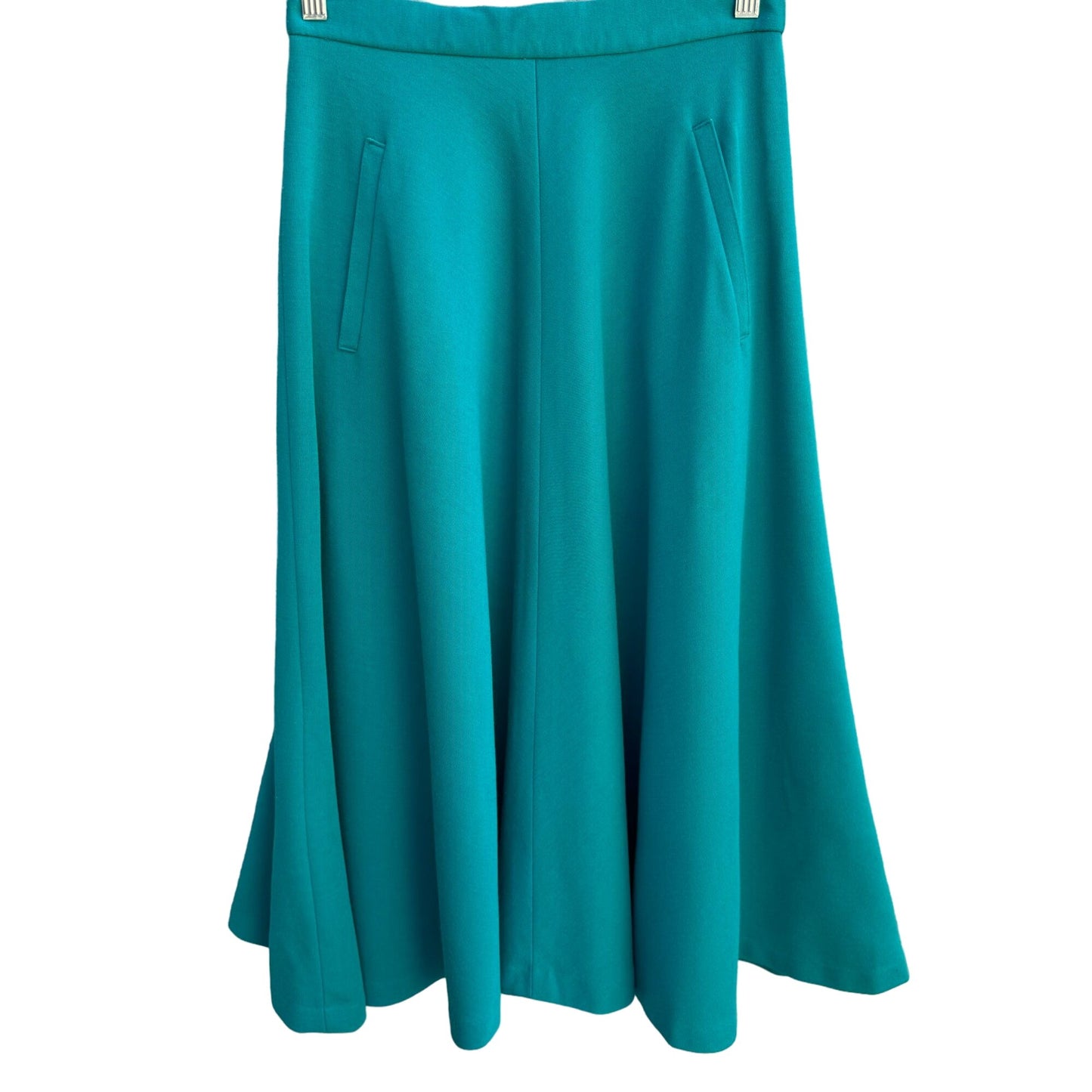 Vintage 50s 60s Style A-Line Fit Flare Teal Front Slash Pockets Full Midi Skirt