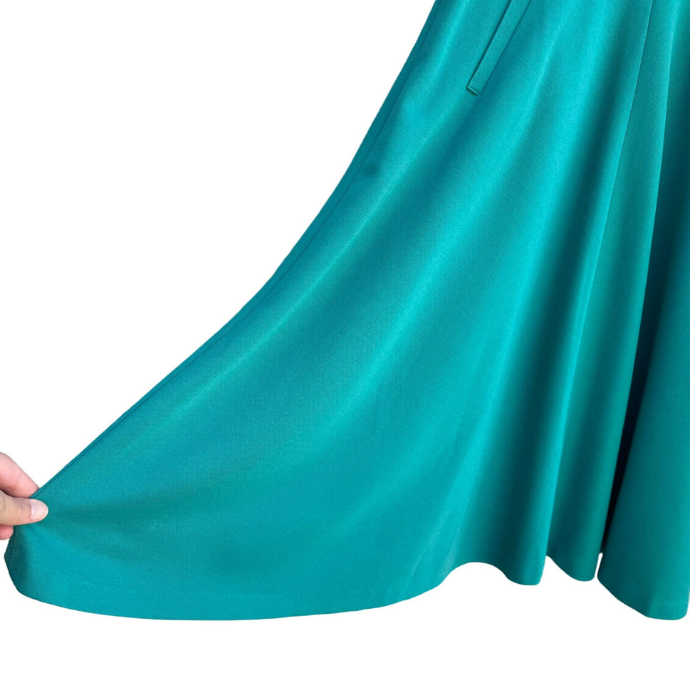 Vintage 50s 60s Style A-Line Fit Flare Teal Front Slash Pockets Full Midi Skirt