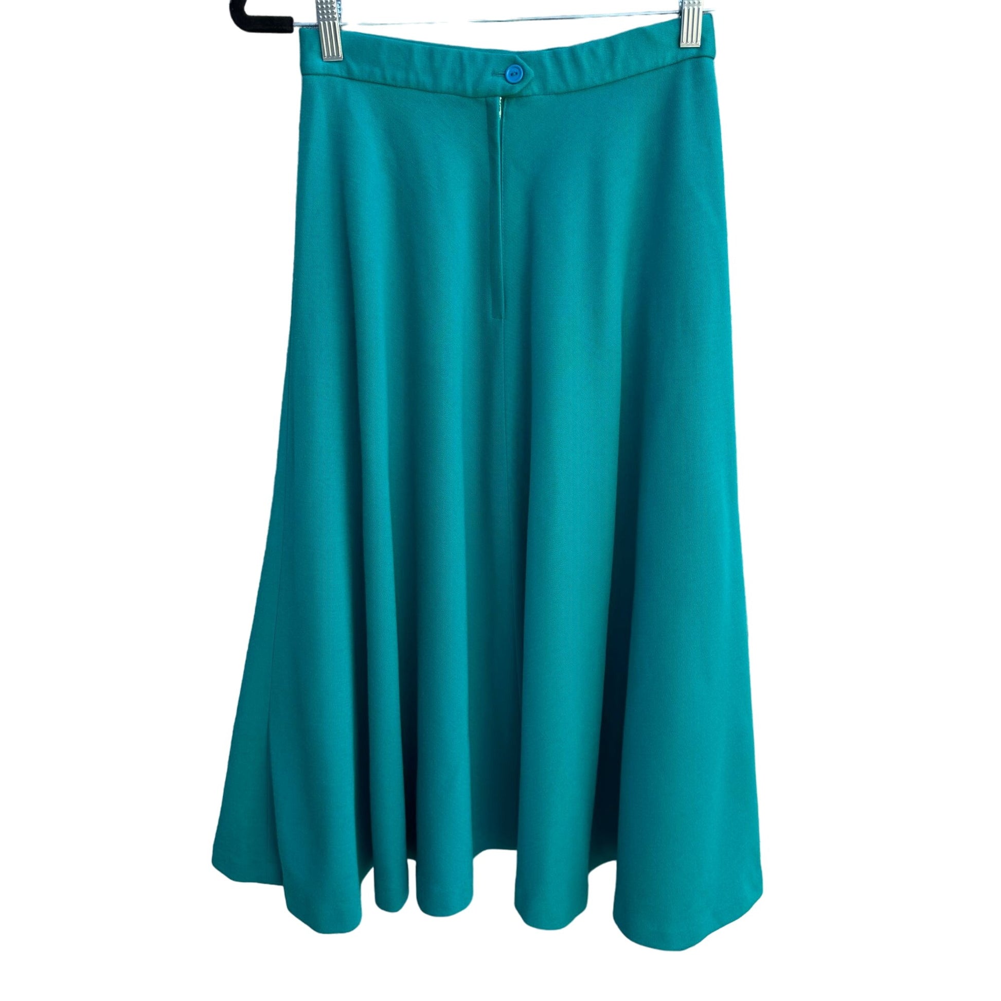 Vintage 50s 60s Style A-Line Fit Flare Teal Front Slash Pockets Full Midi Skirt