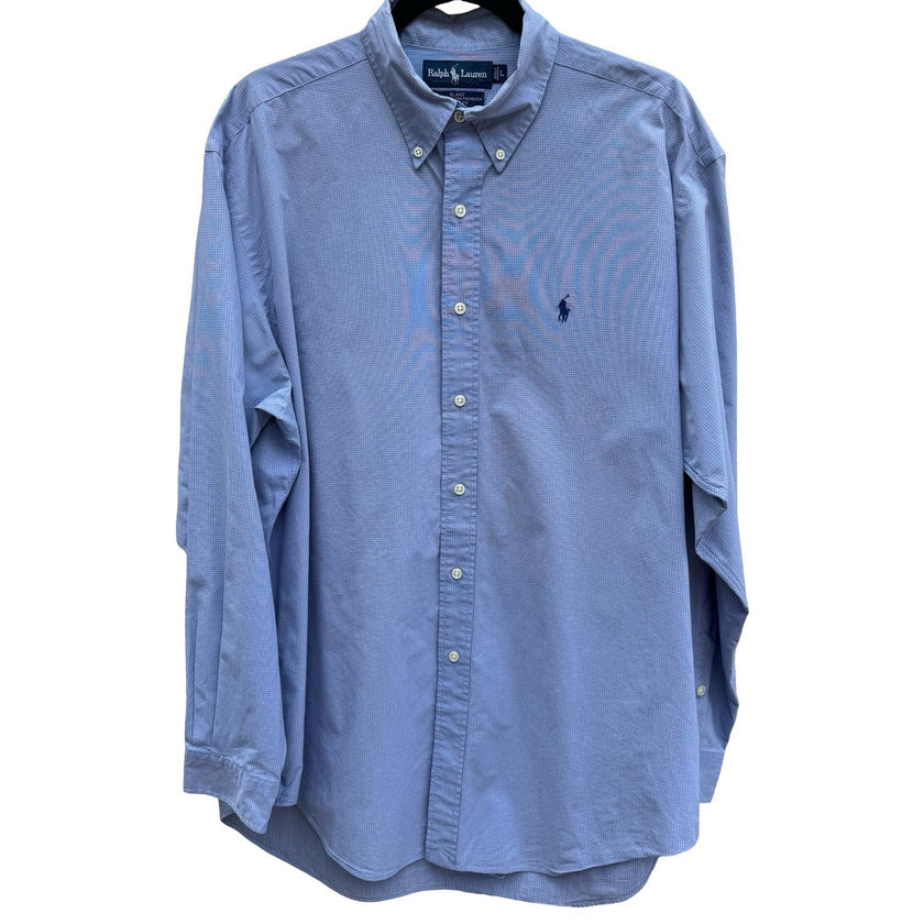 Ralph Lauren Vintage Blake Mens L Blue Micro Grid Button Down Shirt Long Sleeve