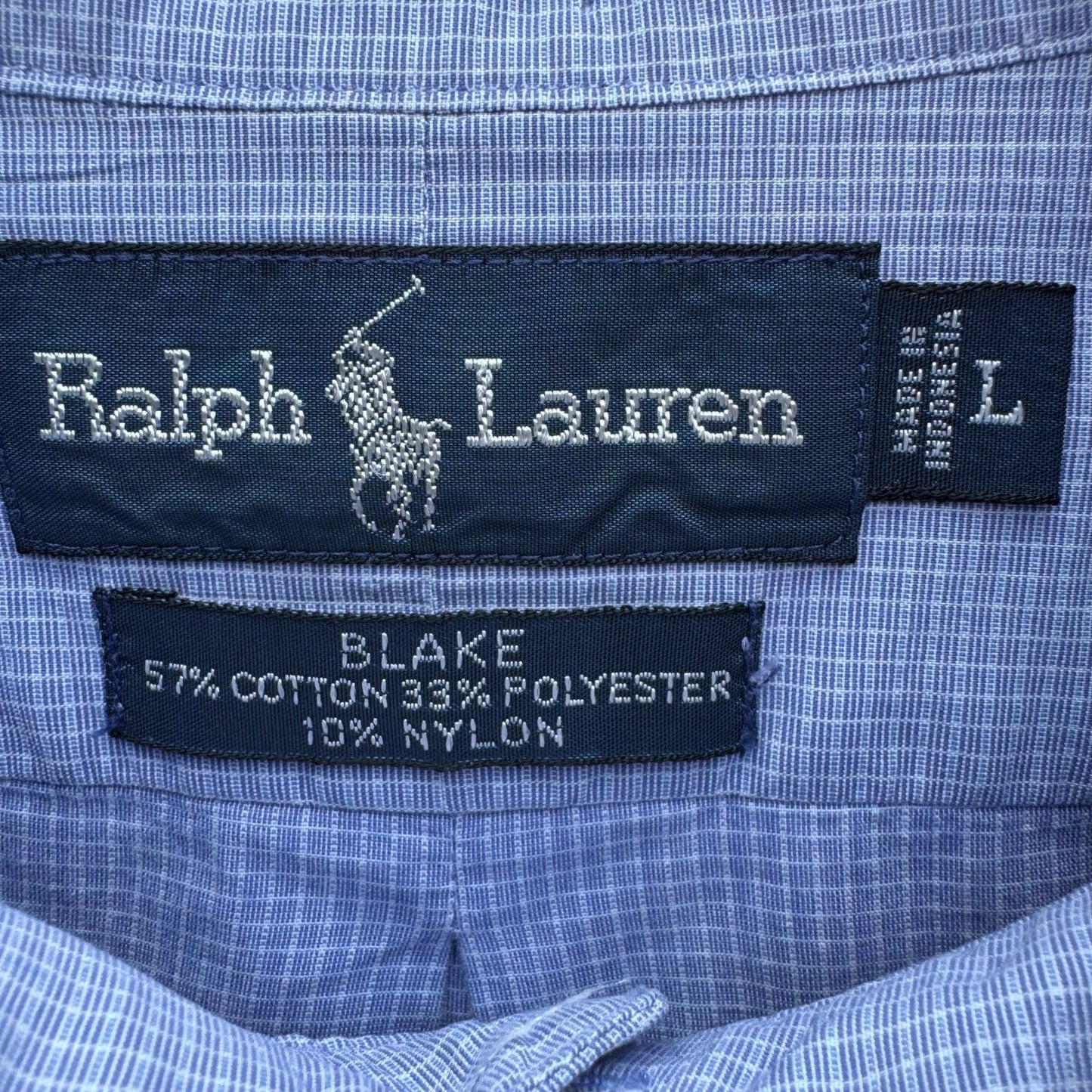Ralph Lauren Vintage Blake Mens L Blue Micro Grid Button Down Shirt Long Sleeve
