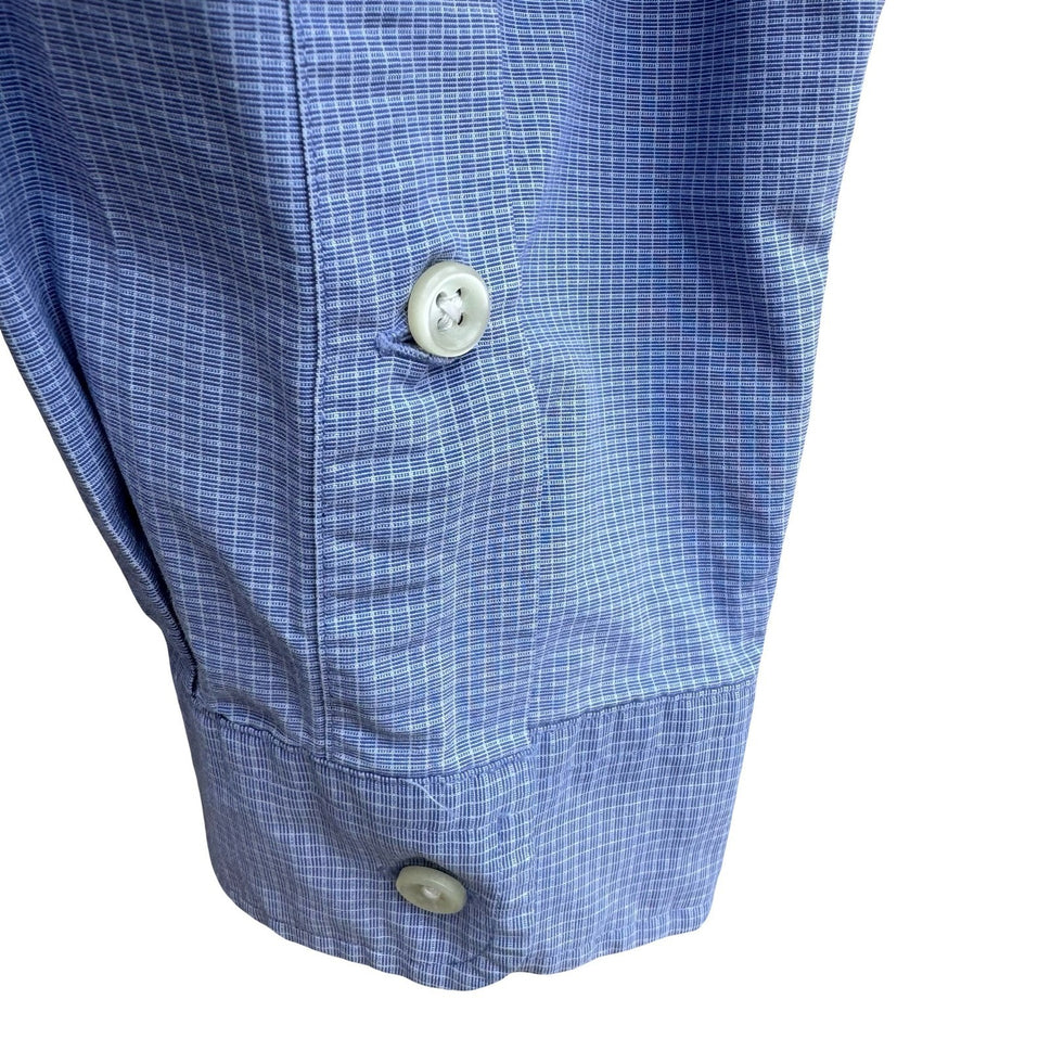 Ralph Lauren Vintage Blake Mens L Blue Micro Grid Button Down Shirt Long Sleeve