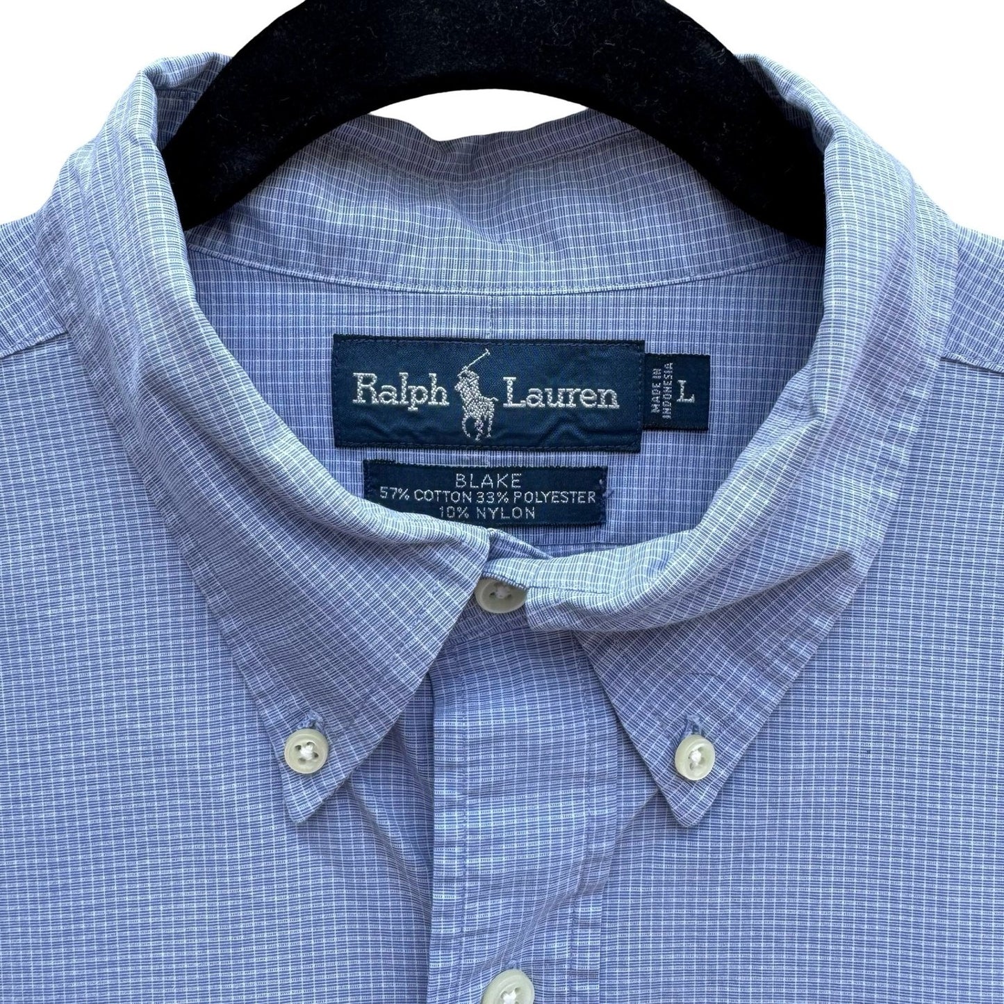 Ralph Lauren Vintage Blake Mens L Blue Micro Grid Button Down Shirt Long Sleeve