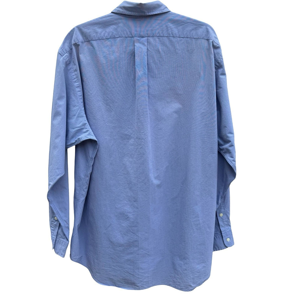Ralph Lauren Vintage Blake Mens L Blue Micro Grid Button Down Shirt Long Sleeve