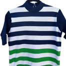 Switch Vintage 70s Mock Neck Striped Knit Top Navy Green White Short Sleeve Talon Zip 3 image