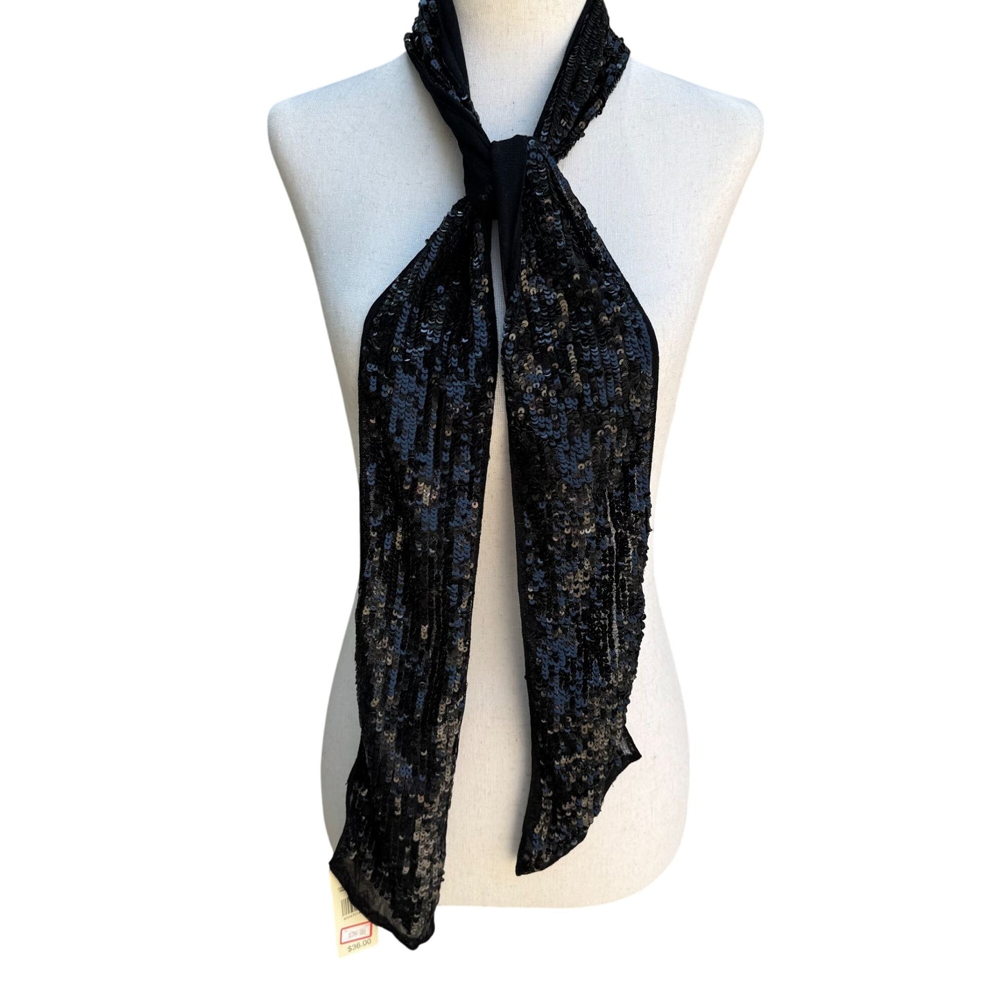 Valerie Stevens Womens Black Glam Party Sequin Mesh Scarf Wrap Belt Tie New OS