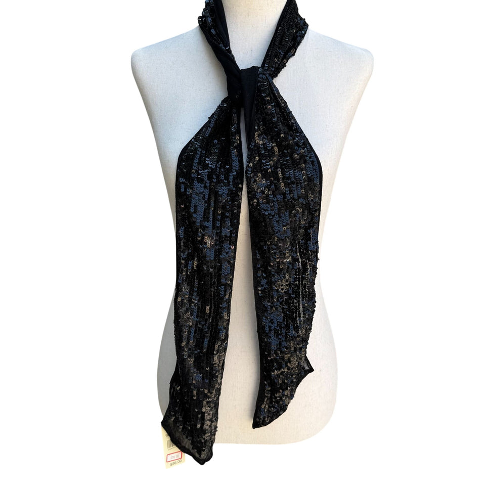 Valerie Stevens Womens Black Glam Party Sequin Mesh Scarf Wrap Belt Tie New OS