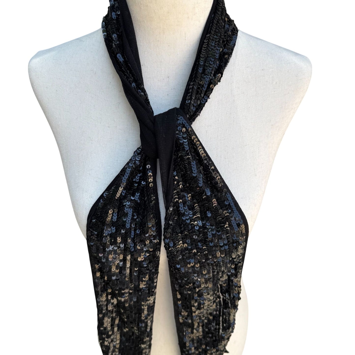 Valerie Stevens Womens Black Glam Party Sequin Mesh Scarf Wrap Belt Tie New OS