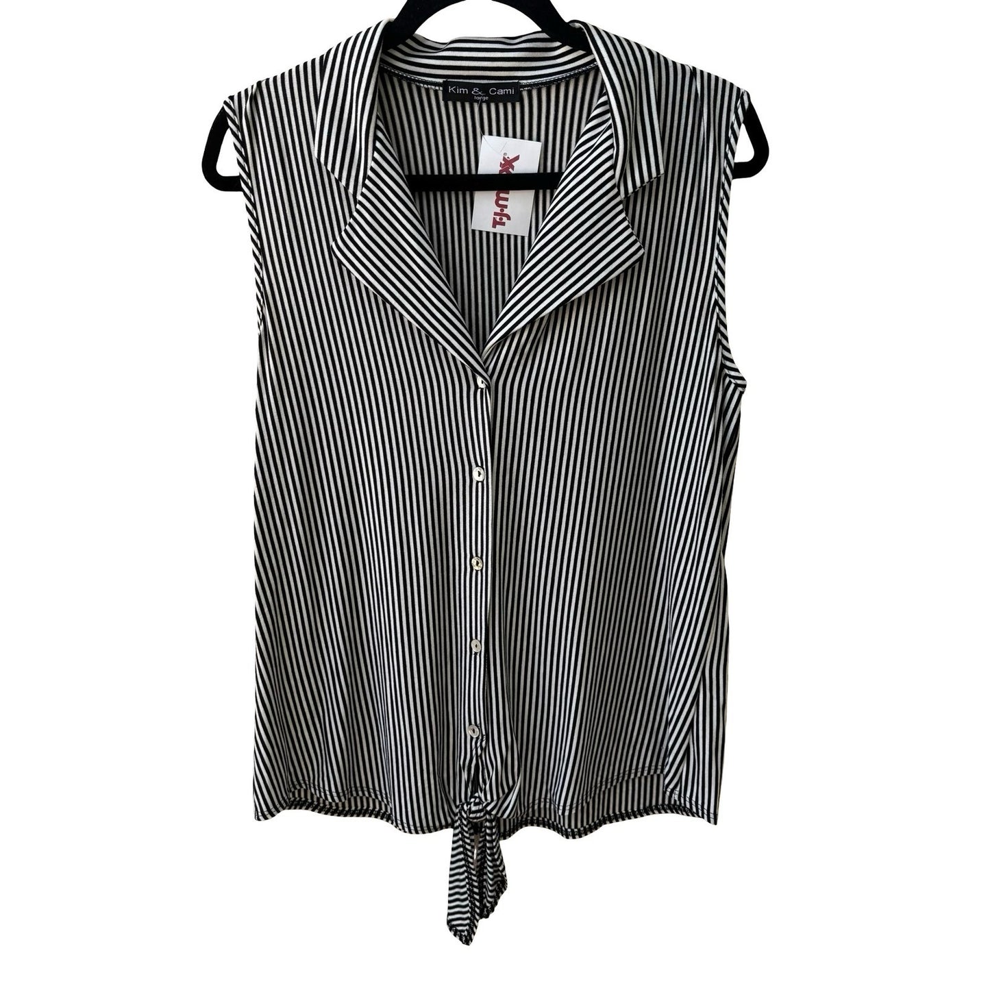 Kim & Cami Minimalist Preppy Nautical Mod Striped Tie Front Sleeveless Top L NEW