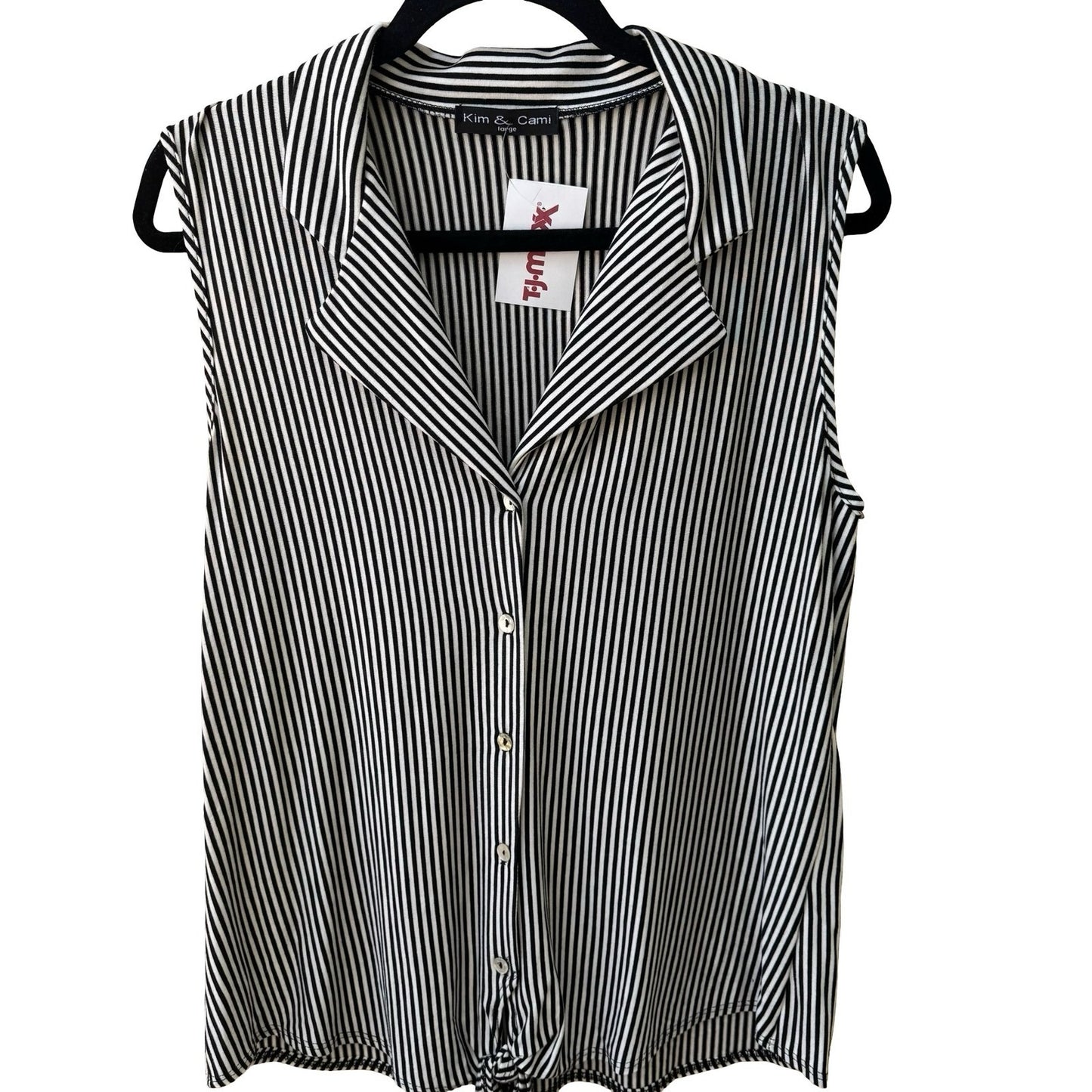 Kim & Cami Minimalist Preppy Nautical Mod Striped Tie Front Sleeveless Top L NEW