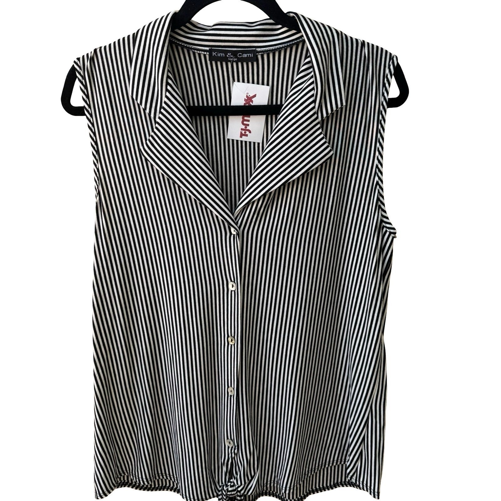 Kim & Cami Minimalist Preppy Nautical Mod Striped Tie Front Sleeveless Top L NEW