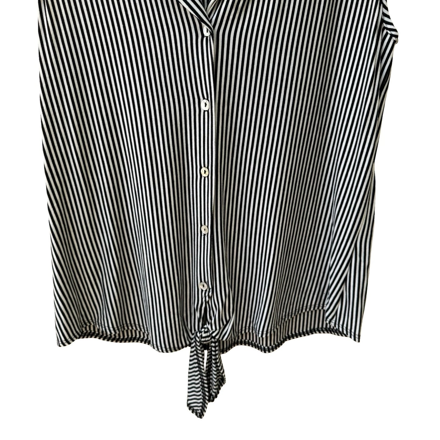 Kim & Cami Minimalist Preppy Nautical Mod Striped Tie Front Sleeveless Top L NEW