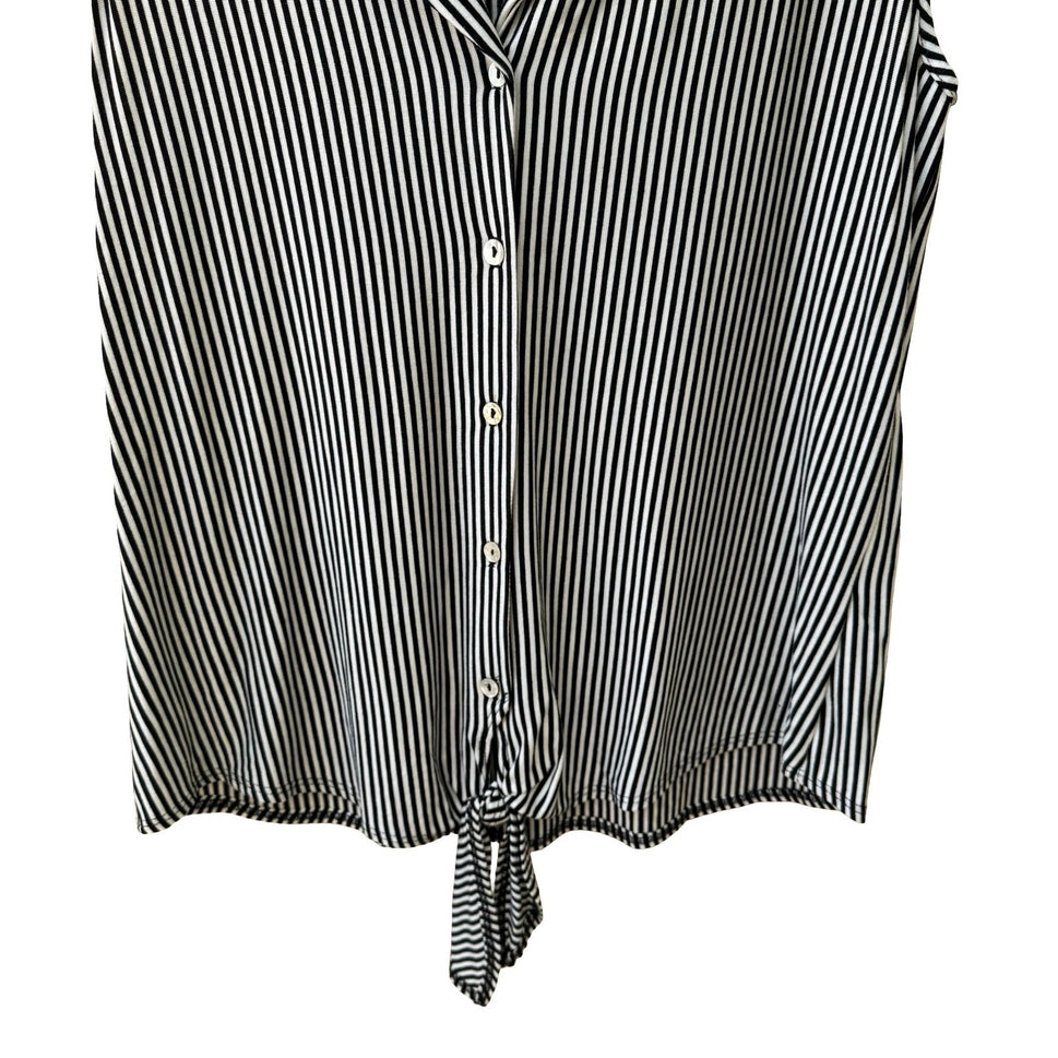 Kim & Cami Minimalist Preppy Nautical Mod Striped Tie Front Sleeveless Top L NEW