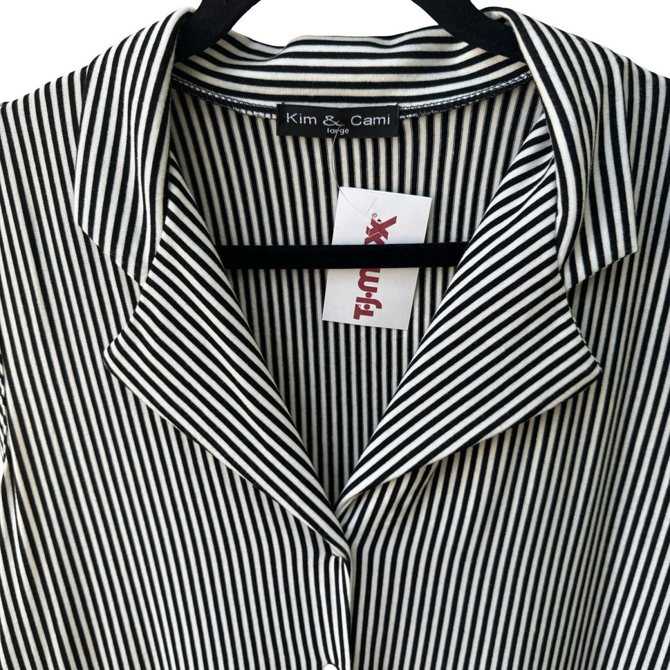 Kim & Cami Minimalist Preppy Nautical Mod Striped Tie Front Sleeveless Top L NEW