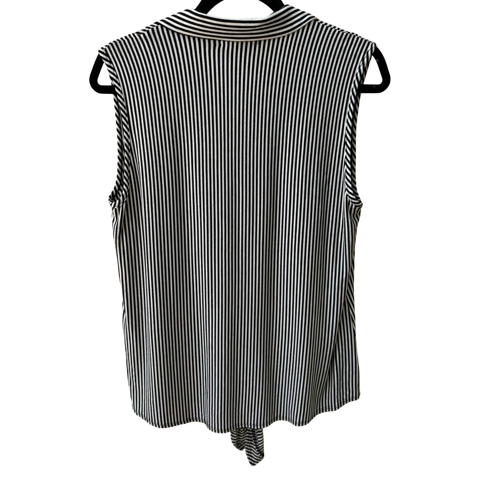 Kim & Cami Minimalist Preppy Nautical Mod Striped Tie Front Sleeveless Top L NEW
